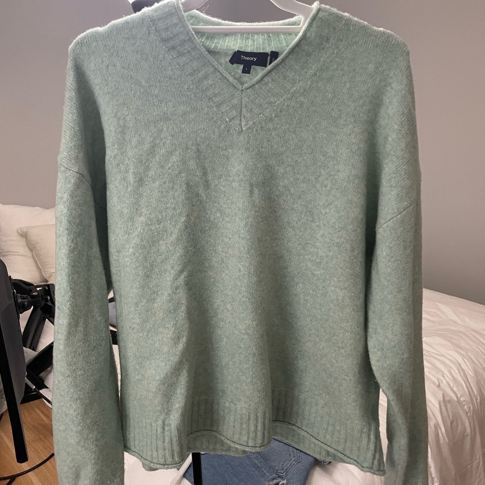 Theory Green V-Neck Sweater